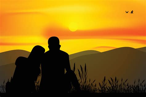 cute couple with sunset silhouette 10819640 Vector Art at Vecteezy