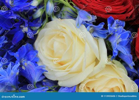 Red White and Blue Wedding Flowers Stock Photo - Image of bridal ...