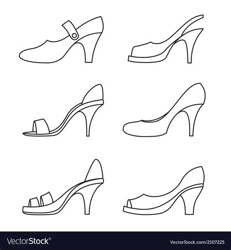 Set of outline high heels shoes Royalty Free Vector Image