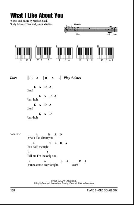 What I Like About You - Piano Chords/Lyrics | zZounds