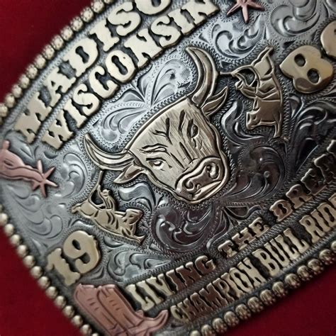 1986 RODEO TROPHY BUCKLE VINTAGE MADISON WISCONSIN BULL RIDING CHAMPION ...