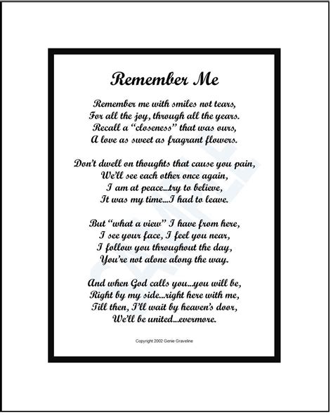 Remember Me Memorial Poem DIGITAL DOWNLOAD Memorial Gift - Etsy