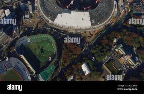 Tokyo, Japan circa-2018. Overhead aerial view of Olympic Stadium in ...