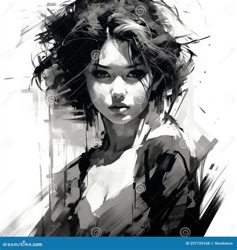 Abstract Manga Style Painting of Nancy in Black and White Stock Illustration - Illustration of ...
