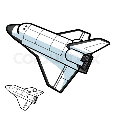 Space Shuttle Vector Cartoon Illustration with Black and White Line Art Drawing | Stock vector ...