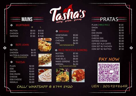 Tasha’s Restaurant S'pore Menu Updated 2023