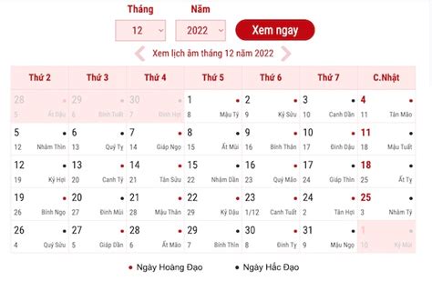 Tháng 12 Có Bao Nhiêu Ngày Theo Lịch Âm và Dương 2022