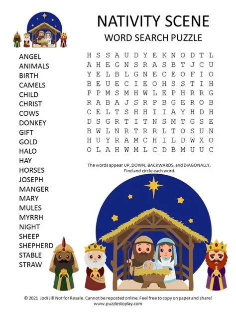 Nativity Scene Word Search Puzzle - Puzzles to Play