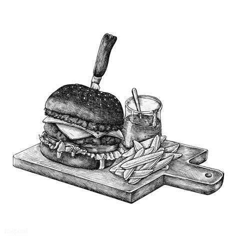 Hand-drawn burger and fries | premium image by rawpixel.com | How to draw hands, Burger drawing ...