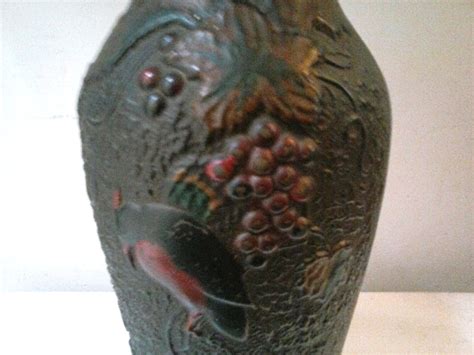 "Bird on Grape" 9.5" Goofus Glass Vase / Indiana Glass Co. /Circa 1919 | Collectors Weekly