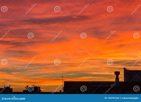 Amazing Sunset Sky with Building Silhouette Stock Photo - Image of bohemia, nature: 130791234