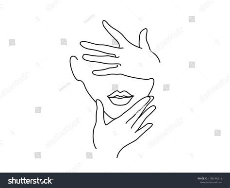 Line Drawing Art Woman Face Hands Stock Vector (Royalty Free ...