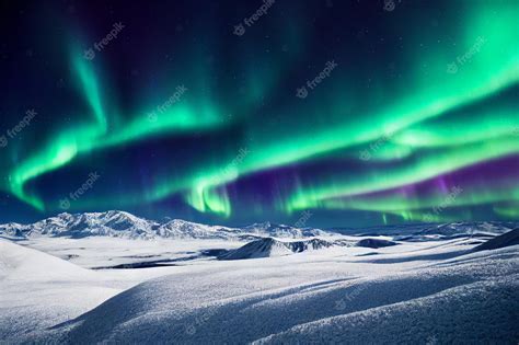 Premium Photo | Northern lights over snowy mountains aurora borealis ...