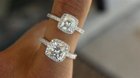 Moissanite 1 Carat Vs 2 Carat Cushion Forever One & Diamond Vintage Engagement Ring, Moissanite ...