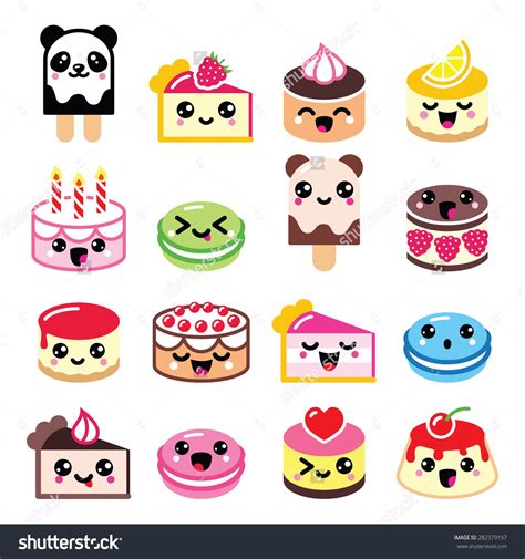 Cute Kawaii Dessert Cake Macaroon Ice-cream Stock Vector (Royalty Free) 282379157 | Shutterstock ...