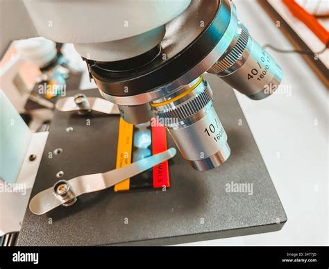 A microscope in a school science lab set yp to look at a sample Stock ...