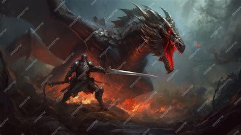 Premium AI Image | Knight fighting a dragon Fantasy concept Illustration painting Generative AI