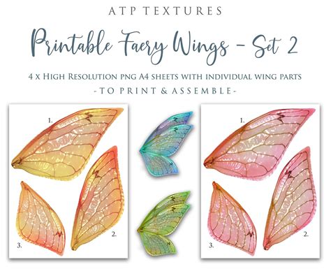 PRINTABLE FAIRY WINGS Set 2 Print Pattern Template Clipart | Etsy