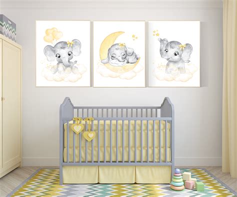 Yellow and gray nursery, elephant nursery, Nursery decor girl, yellow, grey, elephant balloon ...