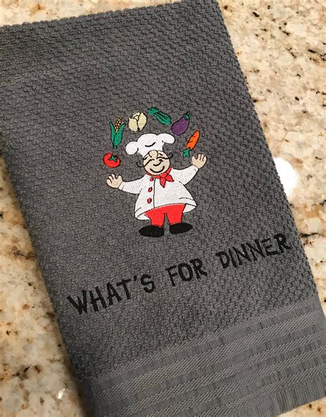 Custom Embroidered Towel Chef Towel What's For Dinner | Etsy | Embroidered towels, Embroidered ...