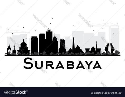 Surabaya city skyline black and white silhouette Vector Image