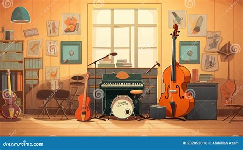 Music Room with Musical Instruments, Cartoon Illustration, Ai Generative Stock Illustration ...