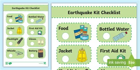 Earthquake Kit Checklist (teacher made)