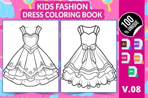 Kids Fashion Dress Coloring Book V26 Graphic by Md Abu Saeid · Creative Fabrica