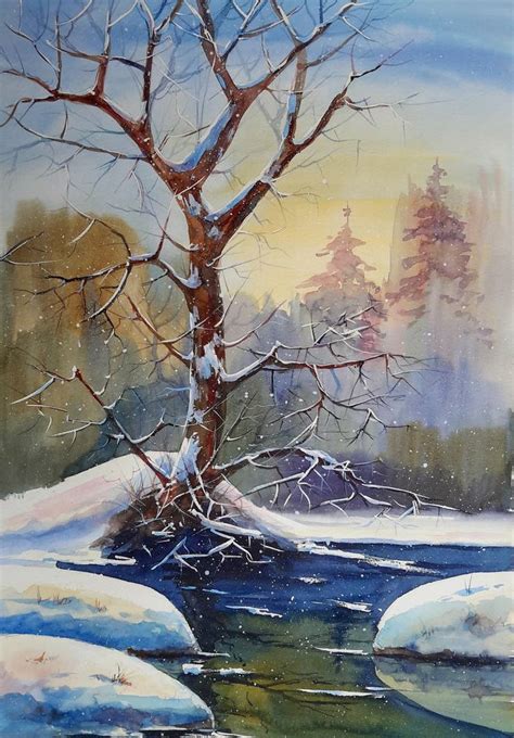 Tree in snow Painting by Victor Kovalev | Saatchi Art