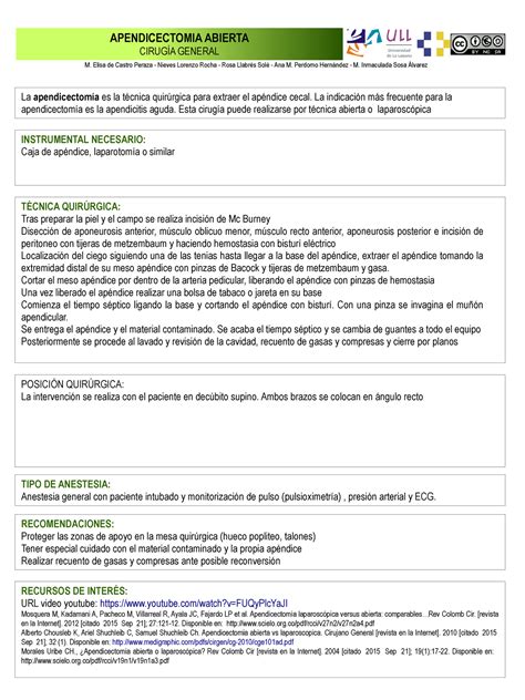 Apndicectomia abierta - APENDICECTOMIA ABIERTA CIRUGÍA GENERAL La apendicectomía es la técnica ...