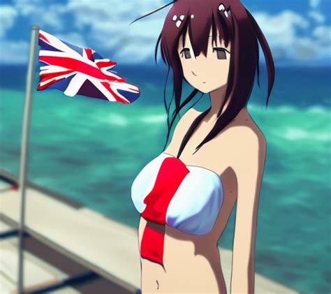 prompthunt: a girl wearing a bathing suit of the British flag, anime scenery by Makoto Shinkai