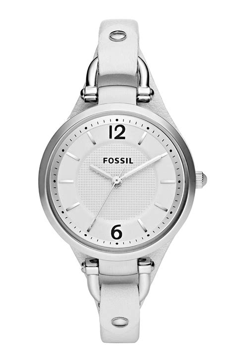 Fossil Ladies Round Dial Leather Strap Watch in White | Lyst