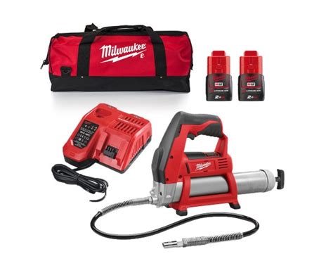 Milwaukee Grease Gun M12 Kit - 2X2Ah Batteries, Charger And Bag - Milwaukee Electric Grease Gun ...