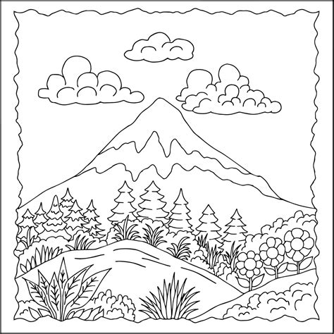 Design Vector Landscape Mountain Coloring Page for Kid 8822692 Vector Art at Vecteezy