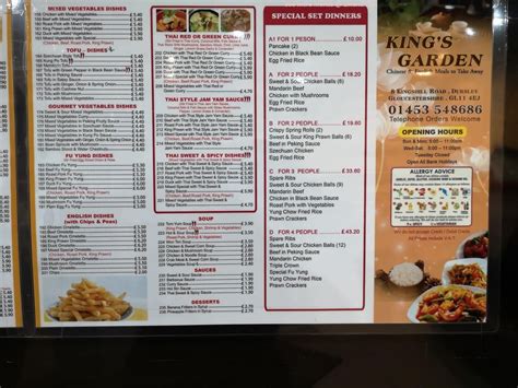 Menu at Kings Garden fast food, Dursley