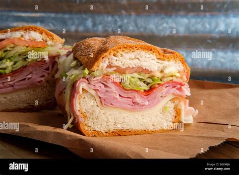 Italian sub sandwich with provolone cheese ham prosciuttini cappacuolo ...