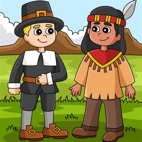 Thanksgiving Native American Pilgrim Illustration 8209209 Vector Art at Vecteezy