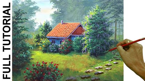 TUTORIAL : Acrylic Painting Landscape / House Garden / JMLisondra - YouTube