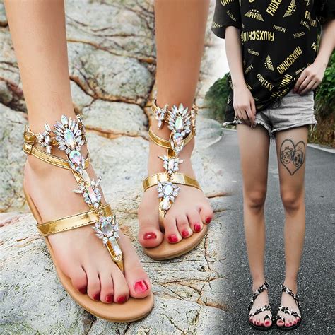 2020 Vintage Boho Sandals, Women Leather Beading Flat Sandals, Women ...