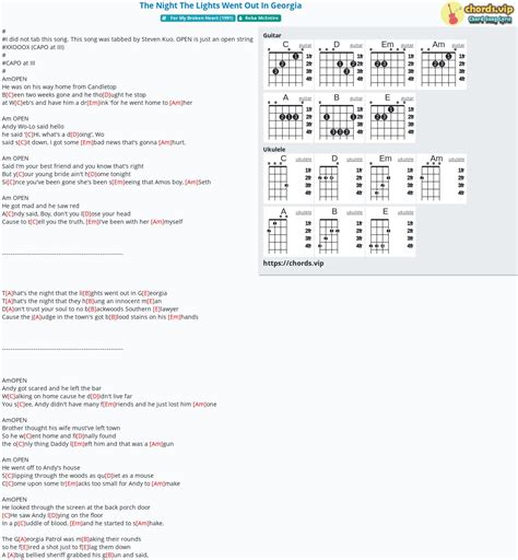 Chord: The Night The Lights Went Out In Georgia - tab, song lyric ...