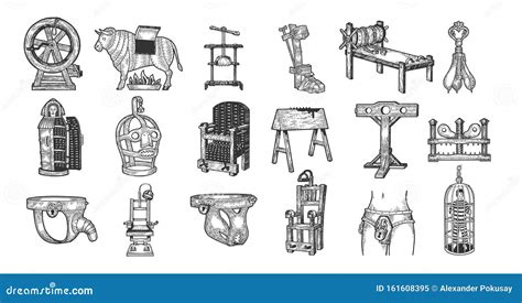 Torture Device Set Sketch Vector Illustration Stock Vector - Illustration of historical, vintage ...