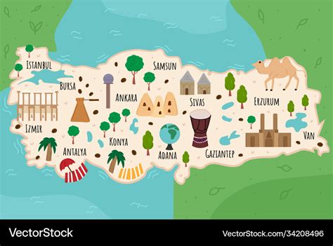 Cartoon map turkey travel Royalty Free Vector Image