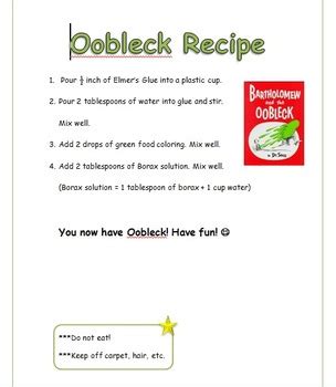 Bartholomew and the Oobleck Recipe by Kaylah Hanlon | TpT