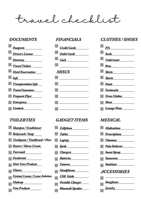 Printable Vacation Checklist