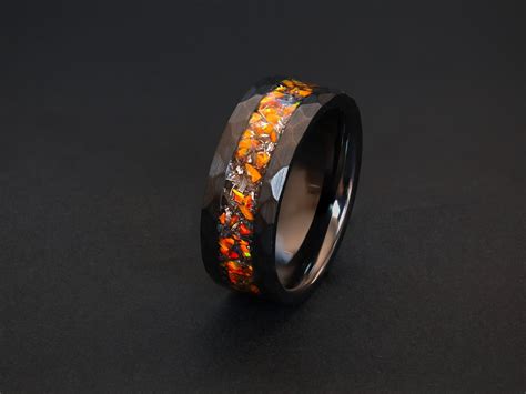 Meteorite Ring, Meteorite Opal Ring, Orange Meteorite Ring, Hammered ...