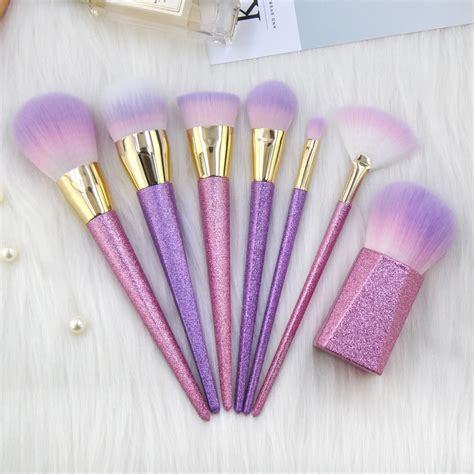 Fashion 7pcs Makeup Brushes Set Purple Glitter Foundation Loose Powder EyeShadow Eyebrow ...