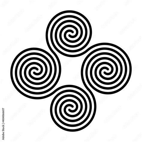 Four connected Celtic double spirals. Quadruple spiral, formed by four interlocked Archimedean ...