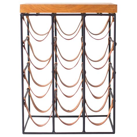 Arthur Umanoff Wrought Iron and Leather Wine Rack For Sale at 1stdibs