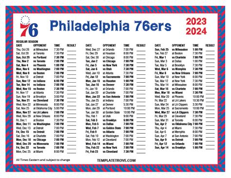 Printable 2023-2024 Philadelphia 76ers Schedule