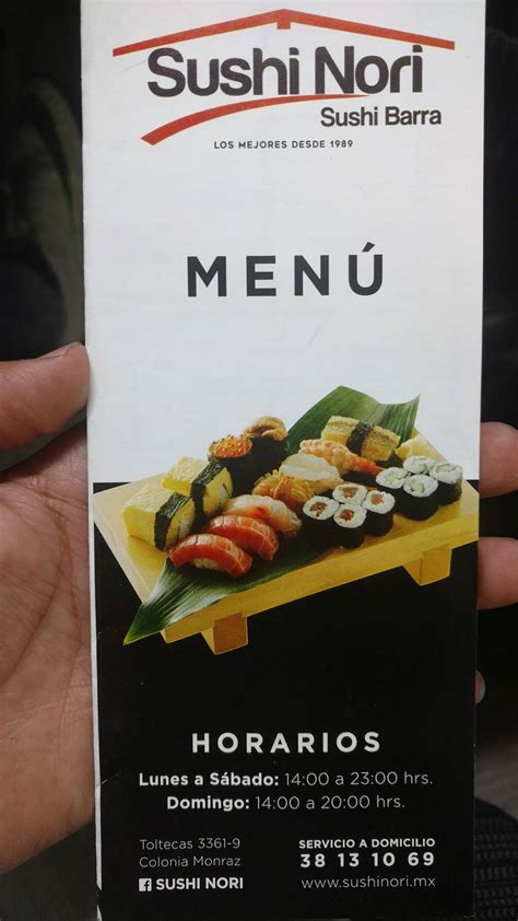 Menu at Sushi Nori restaurant, Guadalajara